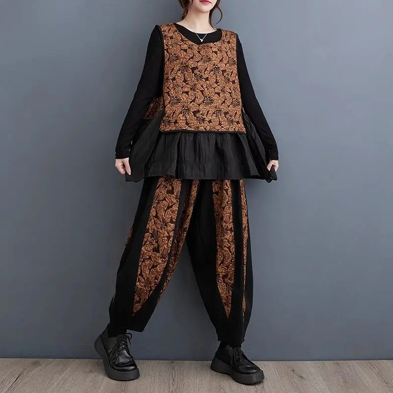 Женский костюм из куртки и брюк свободный винтажный большого размера без рукавов