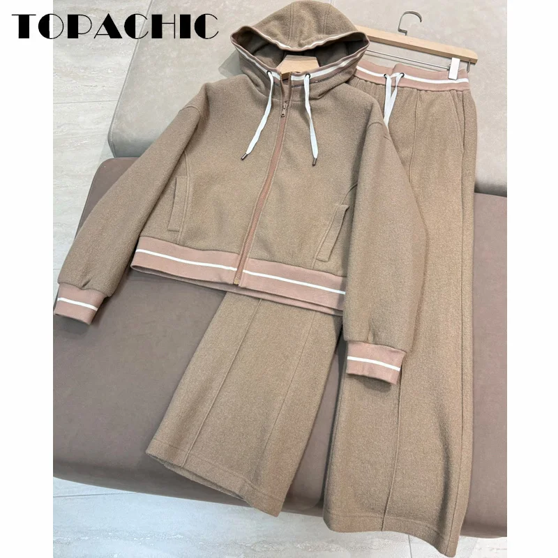11 16 TOPACHIC Женская одежда Новая шерстяная куртка в полоску с цепочкой из бисера и