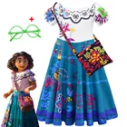 Encanto Mirabel; Карнавальный костюм; Платье для девочек; Нарядные платья для карнавала; Вечерние платья принцессы на день рождения и Хэллоуин; Одежда с очками