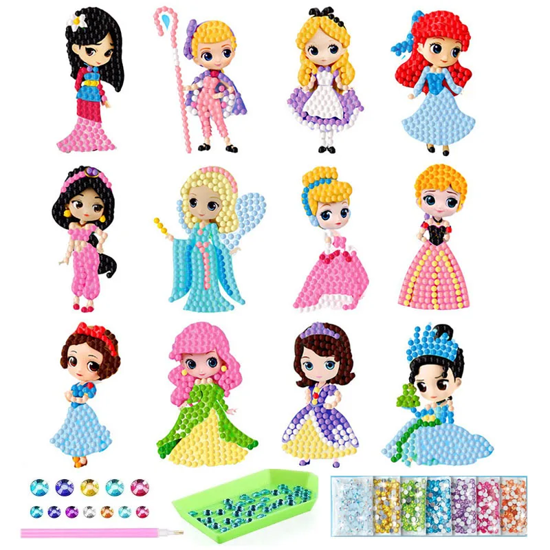 Cute Fairy Princess 5D Gem DIY Diamond Painting Stickers Cartoon Art Mosaic Stickers by Numbers Kits for Kids Children Craft Toy