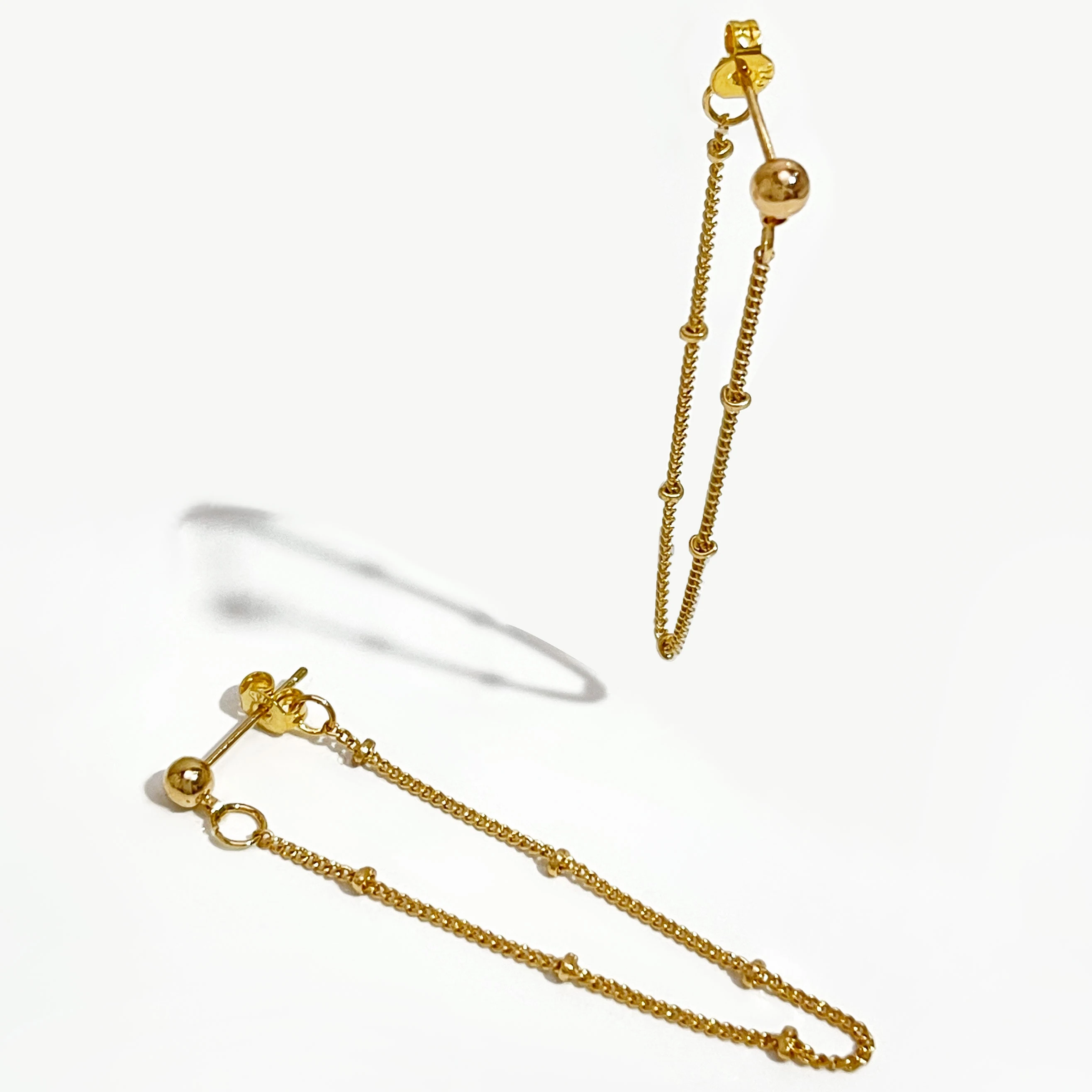 

LWONG 4mm Ball Tiny Beaded Chain Ear Jacket Earrings for Women Minimalist Thin Chain Earrings 2018 New Simple Ear Cuff Earrings