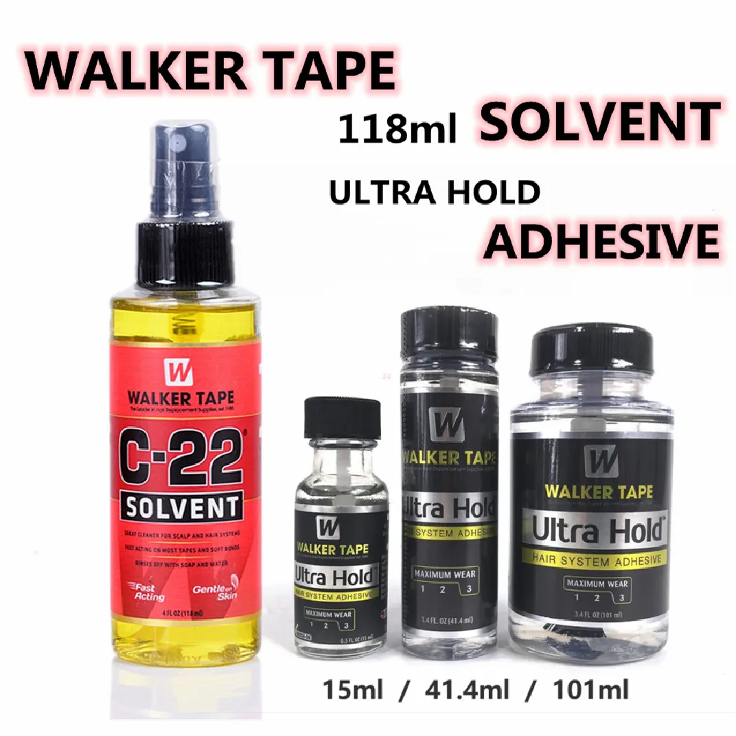 C-22 118ml(4oz) Solvent For Lace Wig/Toupee/Closure/Tape Hair Extension Glue remover Fast Acting + Walker Tape Ultra Hold Glue