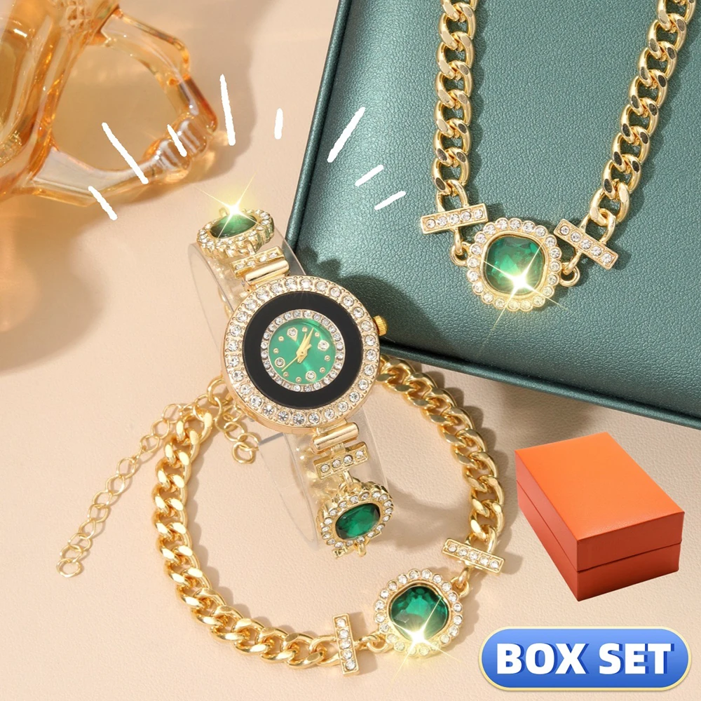 3 шт. комплект женских часов с бриллиантами зеленые часы женские наручные элитный