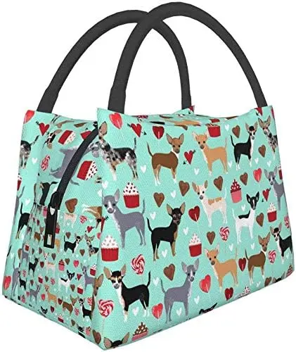 

Reusable Lunch Bag Chihuahua Love Insulated Lunch Box Cooler Tote Bag Bento Organizer Bag for Work Outdoor Picnic
