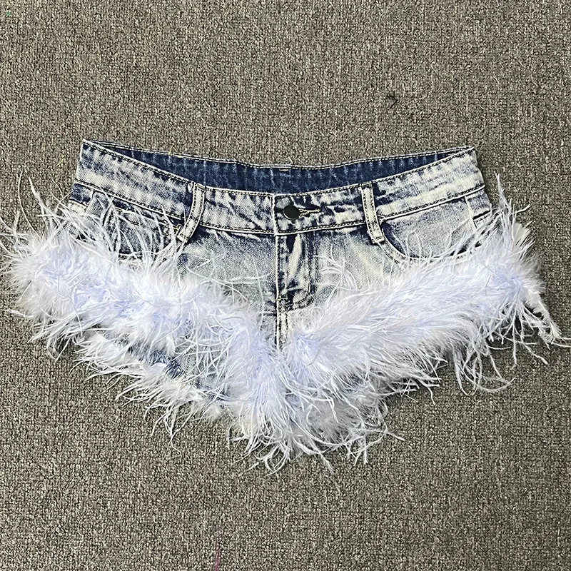 

Fashion Women Denim Shorts High Waist Tassel Jeans Streetwear Female Jeans Shorts Summer Casual Jeans Shorts with Feathers