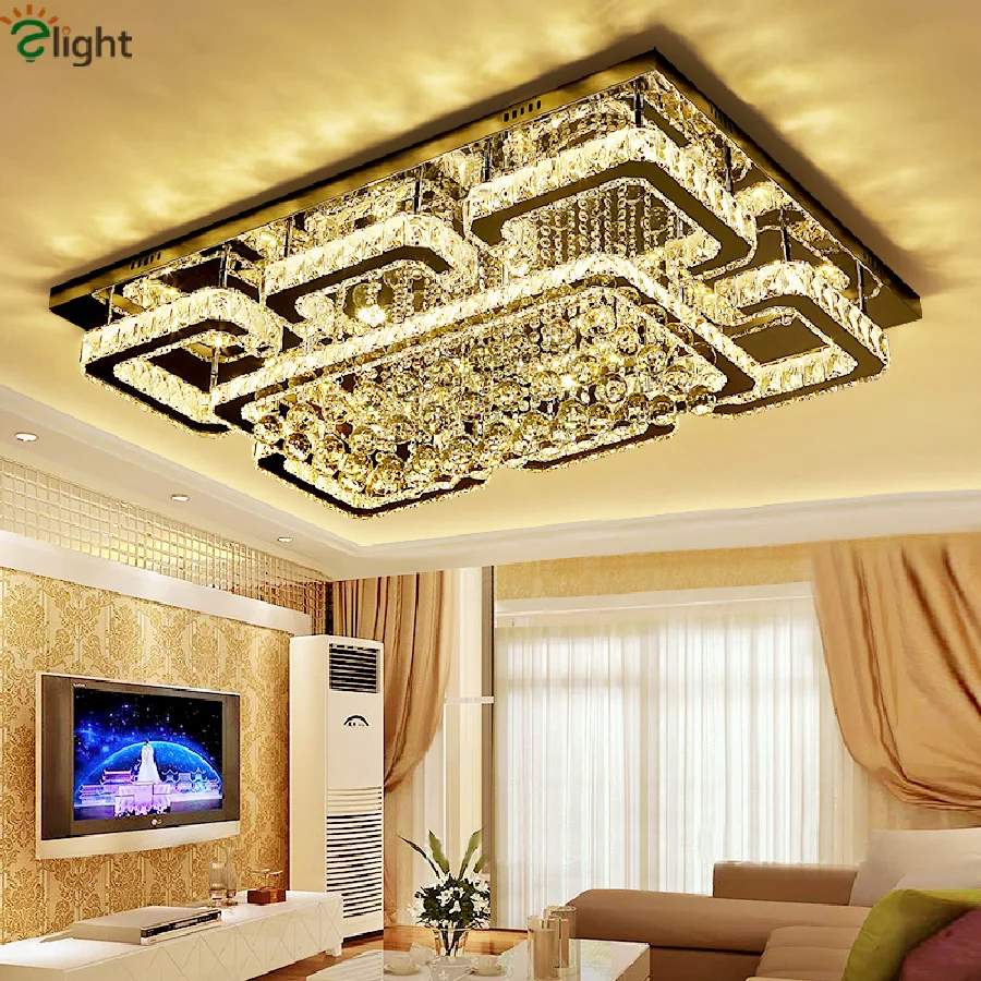 

Modern Dimmable Lustre Chandelier Rectangle Luminaria Led Chandelier K9 Crystal Ceiling Chandelier Lighting Lamparas Fixtures