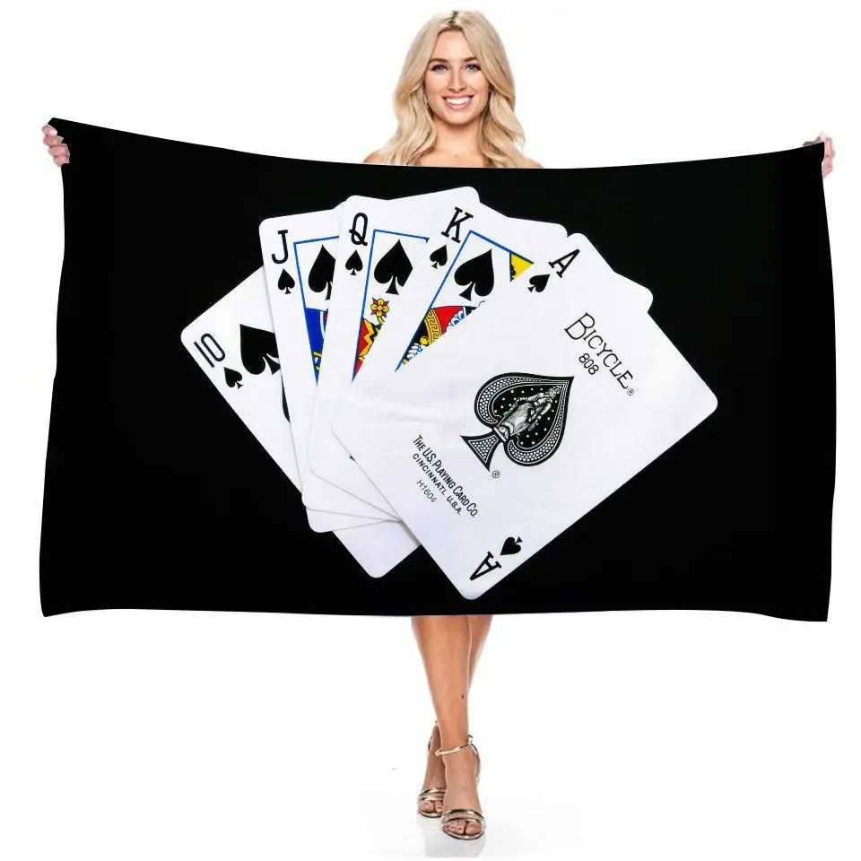 

Банное полотенце с игральными картами, аксессуары для ванной комнаты, полотенца для игры в покерные карточки, мягкое абсорбирующее пляжное полотенце из микрофибры с быстрой сушкой, подарок