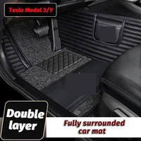 tesla 3 2017 2020 2021 s y type full coverage embroidery automobile waterproof double layer floor mat