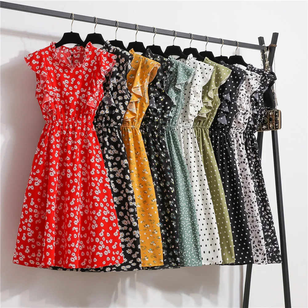

Summer Dress 2022 Elegant Sundress Slim Sleeveless Woman Sundress Ruffles Knee Length Clothes Red Beach Party Dresses For Women