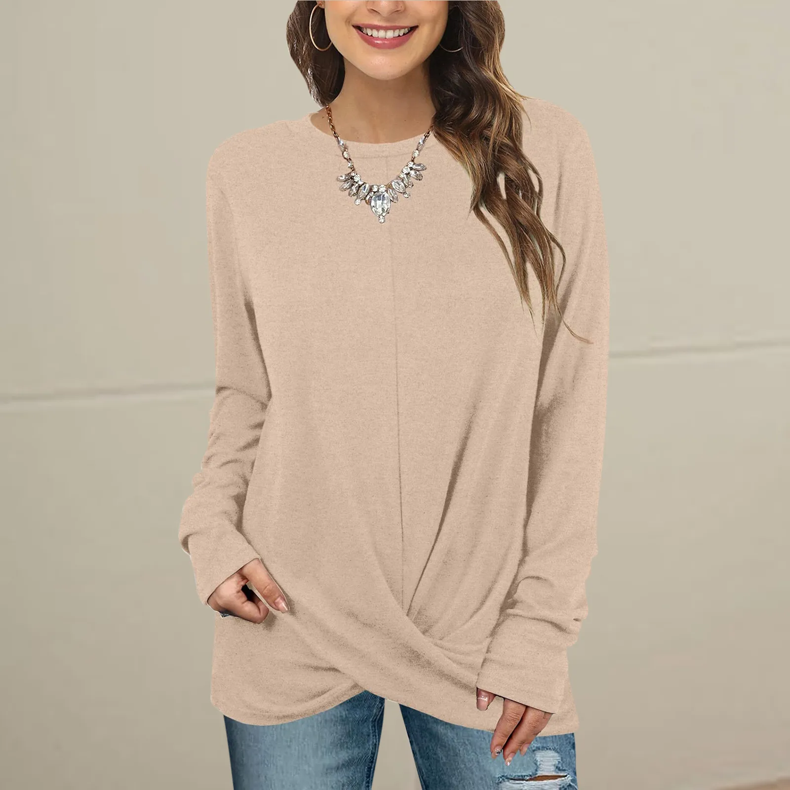 For Women Tops O-Neck Long Front Tunic For Leggings Sleeve Shirts Women's Blouse Womens Mock Neck Long Sleeve Thermal Shirts