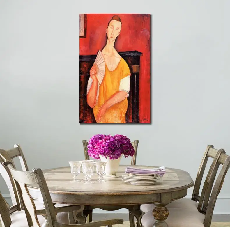 Женщина с веером Луния Чеховская, картина Амедео Модильяни в технике масляной живописи, высокое качество портрета, ручная работа для стены в комнате.