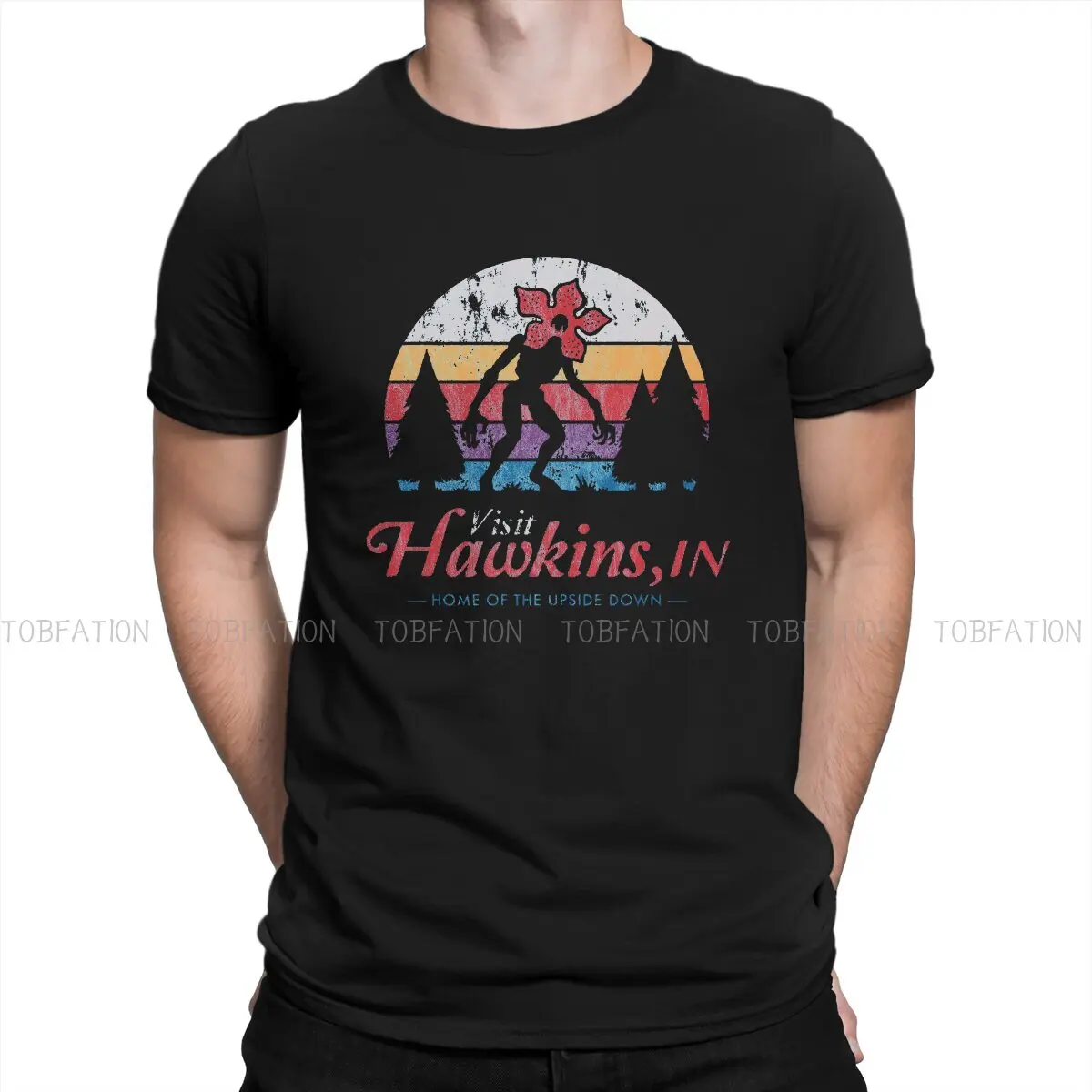 

The Gooines Mikey Walsh Film Pure Cotton Visit Hawkins Vintage Distressed Demogorgon Stranger Things T Shirt Homme Men Tee Shirt