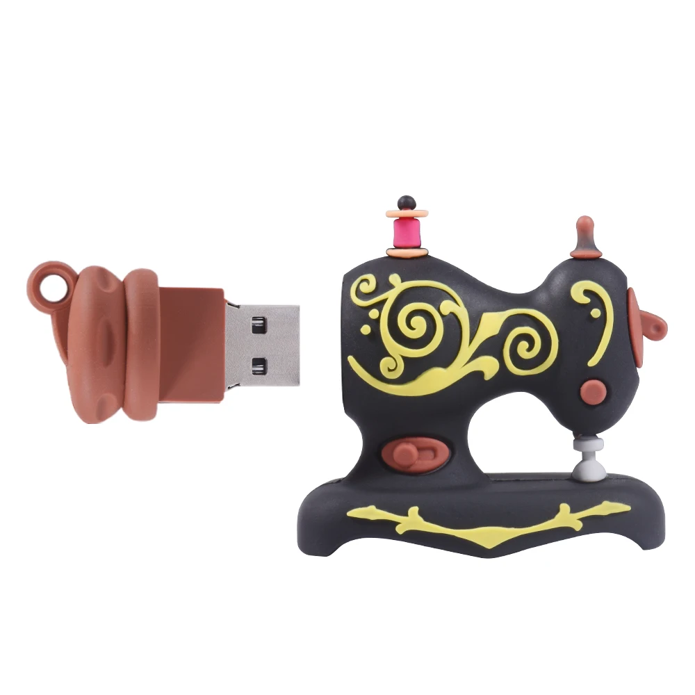 Фото Мультяшные USB-флеш-накопители, синяя швейная машина, ручка, ножницы, флэш-накопитель, портной, креативный подарок, линейка, карта памяти 128 ГБ, 64 ГБ, 32 ГБ №4