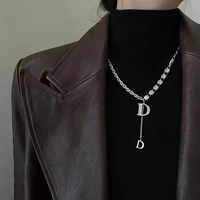 silver color d letter necklace for women and men zirconia stone chain necklace punk unisex party luxury jewelry gifts jewelry