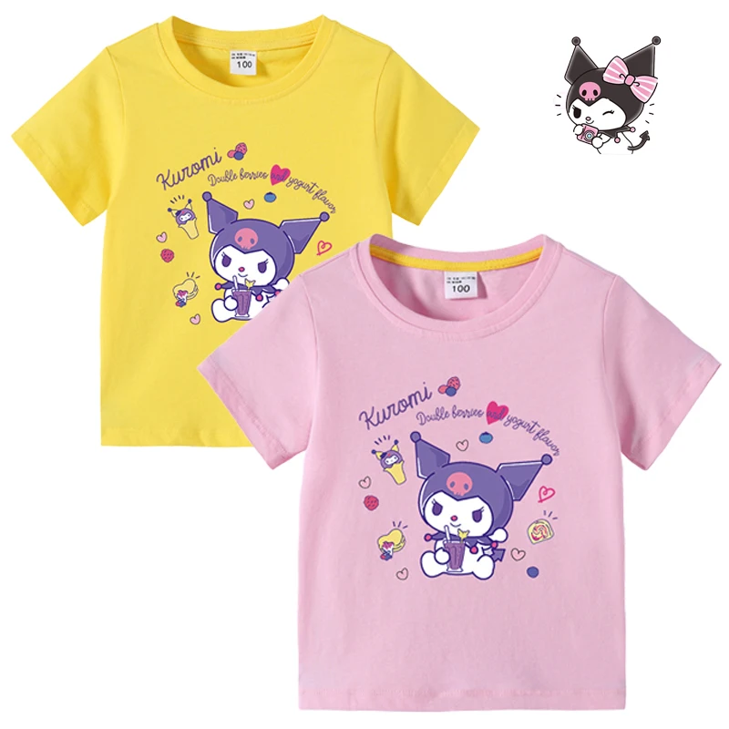 

Sanrio Kuromi Kawaii Детская летняя детская футболка с коротким рукавом для мальчиков и девочек детская футболка с коротким рукавом топы хлопковые