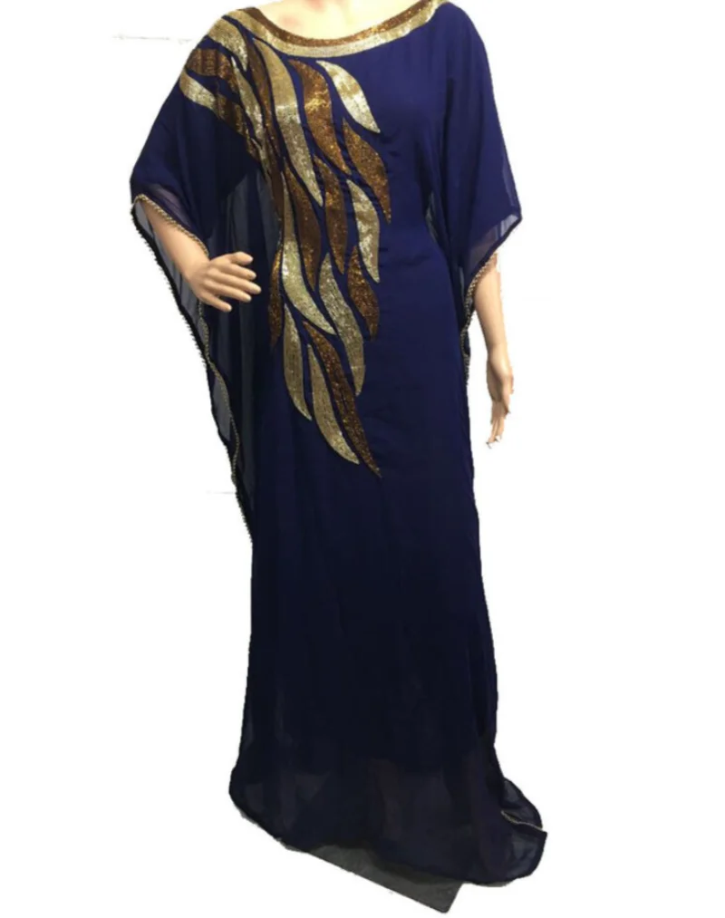 

Women Long Sleeved Dress Moroccon Nave Blue Dubai Gown Farasha Indian Clothing