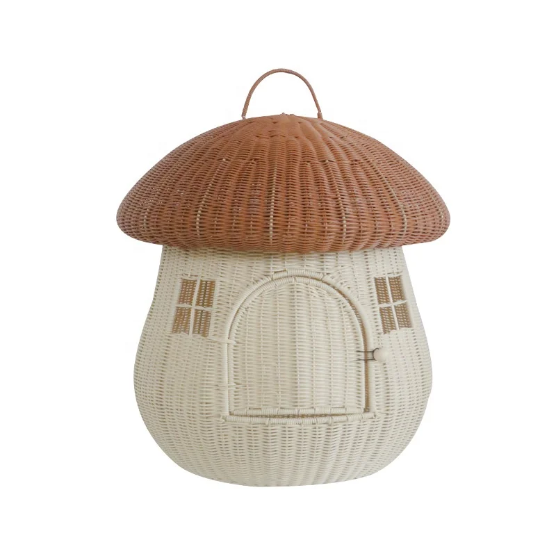 

New Design Hand Comfortable Mushroom Shape Cat Cave Bed Rattan Pet Beds For Cats