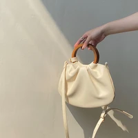 2022 niche new womens bags retro wooden handle wrinkled handbags women bags designer shoulder diagonal bags for women