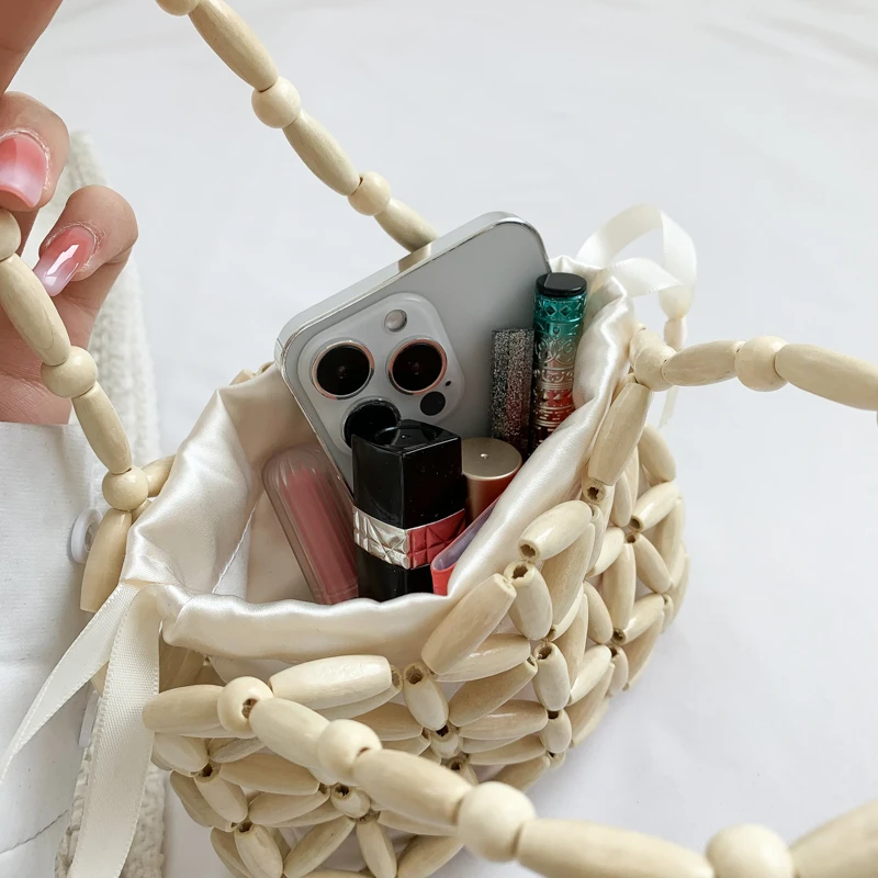 Дизайнерская пляжная сумка для женщин летняя плетеная деревянная Сумочка с