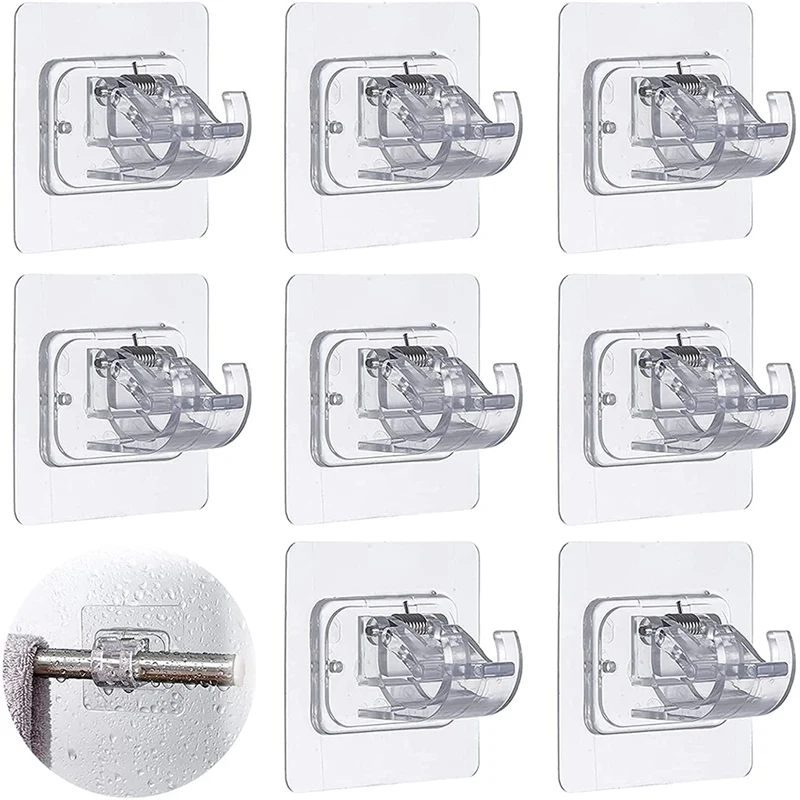 

Curtain Rod Bracket No Drilling, Adhesive Curtain Rod Holder Hooks, No Drill Curtain Rod Brackets Hanger Clamp For Home