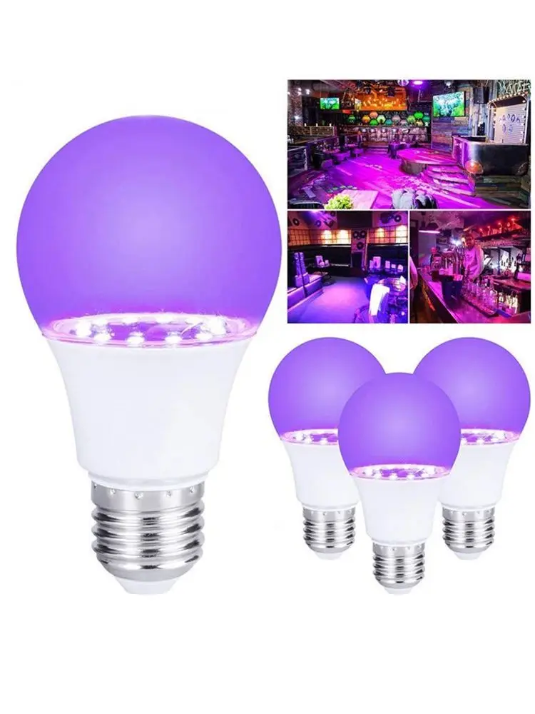 UV Purple Light Bulb A60 12W 15W 85-265V PurpleTransparent Cover Hotel Party Ghost House Fluorescent Atmosphere Decoration Light