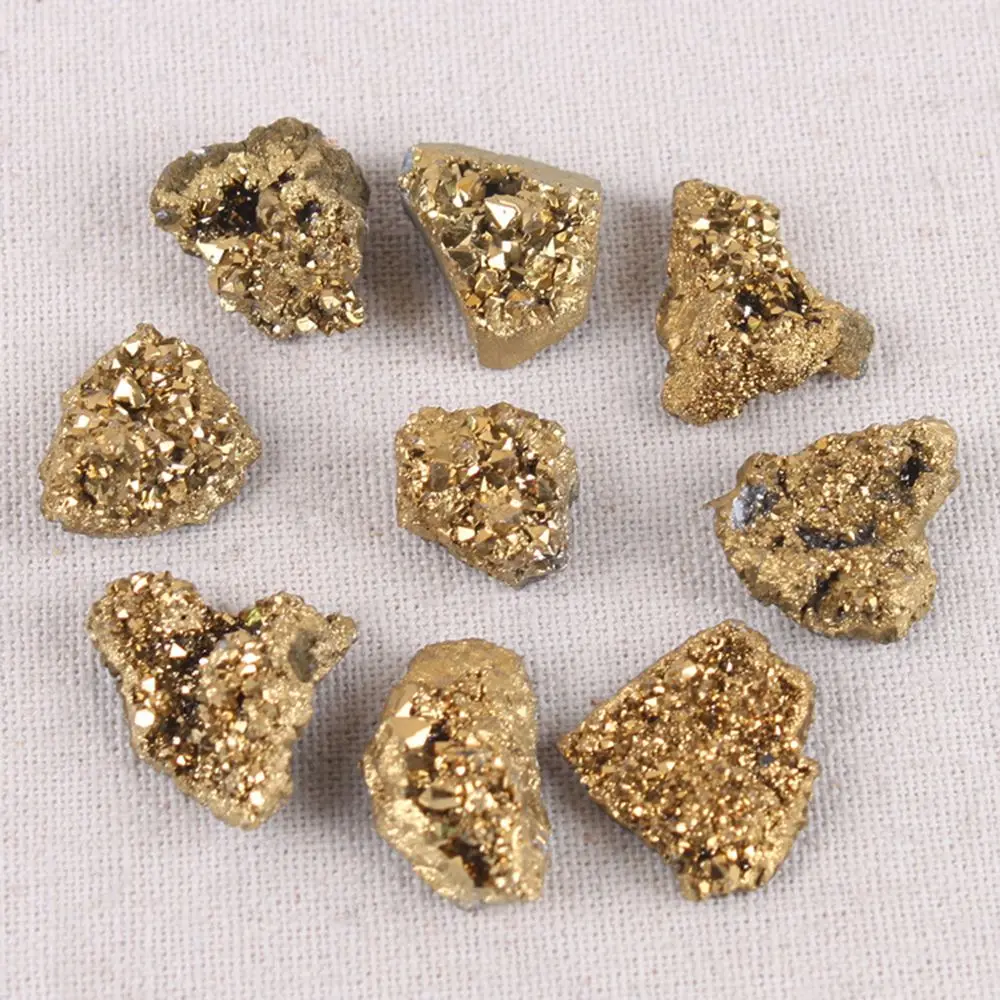 

DIY Gift Mineral Specimens Natural Materials Jewelry Making Electroplating Gold Raw Gemstone Crystal Cluster Titanium Geode