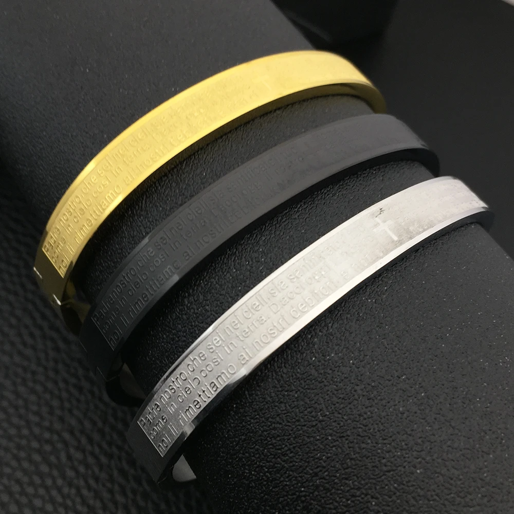 

Lower Case Letters Jesus Christian Lord's Prayer Bangle Stainless Steel Cross Men Bracelets Fashion Jewelry Gift YP8948