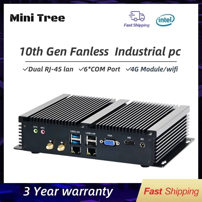 

Compact Rugged Fanless Industrial Edge Computer Mini PC Core i7 8550U i5 8250U DDR4 6*COM VGA HD WiFi Linux Win10 Embedded Box