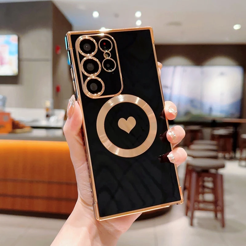 

Plating Silicone For Magsafe Wireless Charge Case For Samsung Galaxy S23 S22 S21 Ultra Plus FE S20FE 5G S 23 22 Soft Full Covers