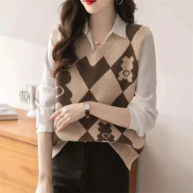 Осенний женский свитер с цветными блоками жилет пальто женская вязаная куртка