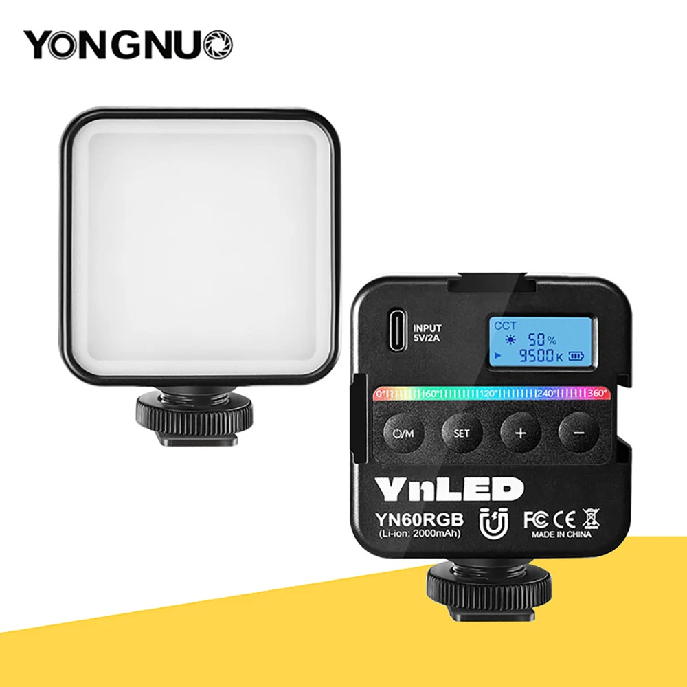 

YONGNUO YN60RGB Карманный RGB видео свет 2500K-9500K Регулируемый маленький портативный светодиодный видео заполнясветильник с 1/4 винтом холодного башм...