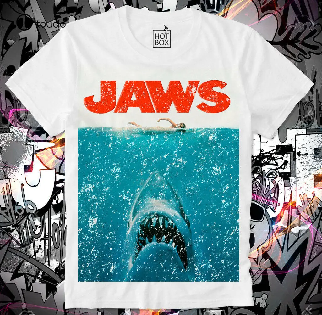 

Новая футболка с челюстью Белая Акула Ретро винтажная рубашка с изображением острова дружбы серфинга унисекс