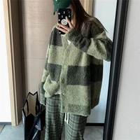 2022 lazy striped sweater womens retro design sense small loose knit cardigan jacket top womens daily commute