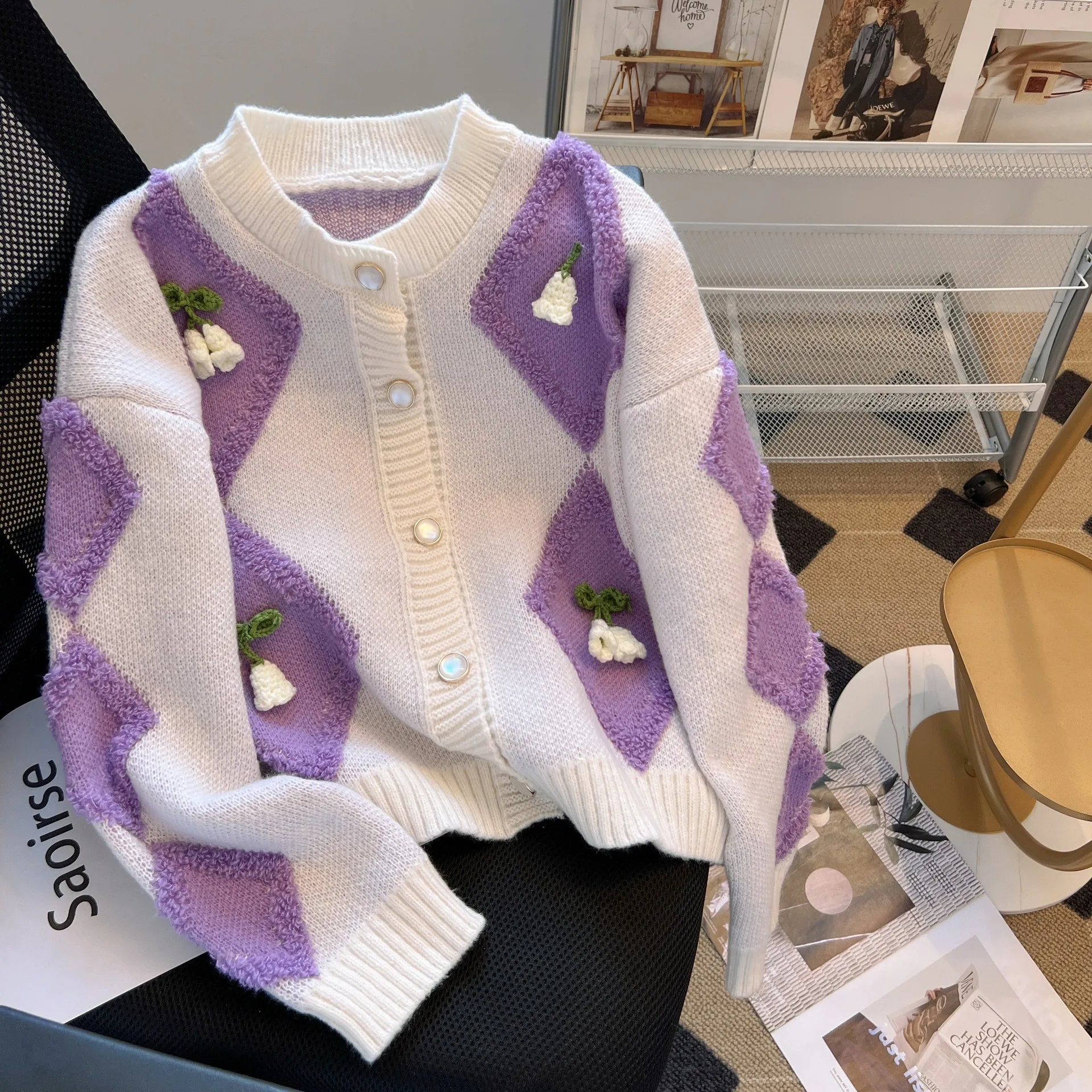 

Новый свитер, Модный Нежный кардиган в иностранном стиле, женская короткая куртка в Корейском стиле для осени и зимы