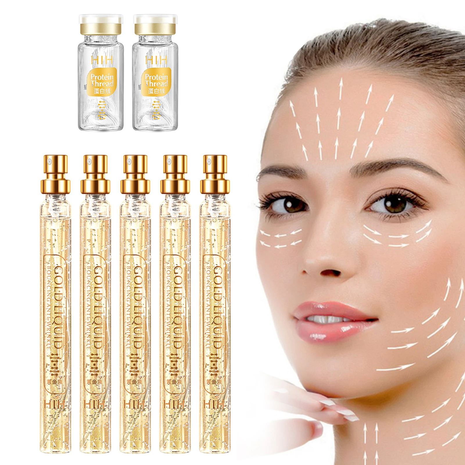 

Gold Face Serum Active Collagen Silk Thread Moisturize Shrink Pores Brighten Improve Fine Lines Lifting Firming Face Essence