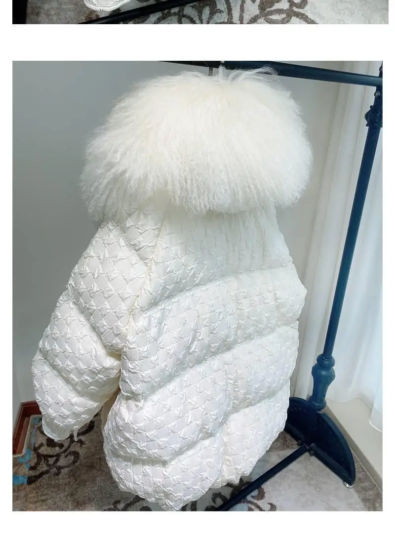 White Duck Down Big Fur Collar Down Jacket Women Fashion Loose Warm Mid-Length Down Coat OuterWear 2023 Winter Clothes Parkas