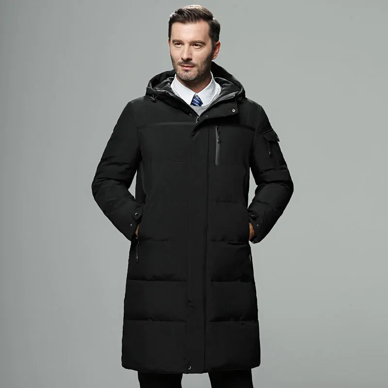 Down Jacket Men's Winter New Men's Coat Thickened Large Size Hooded Middle Long Fashion Trend Down Jacket Men