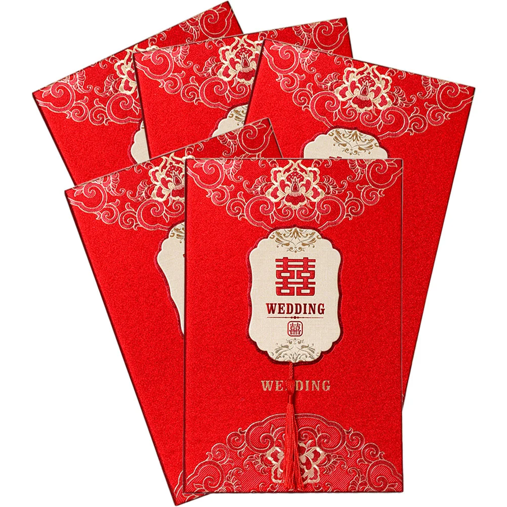 

5 Pcs Wedding Invitation Chinoiserie Decor Delicate Cards Decorate Custom-made Paper Tassels Bride Party Invitations Envelopes