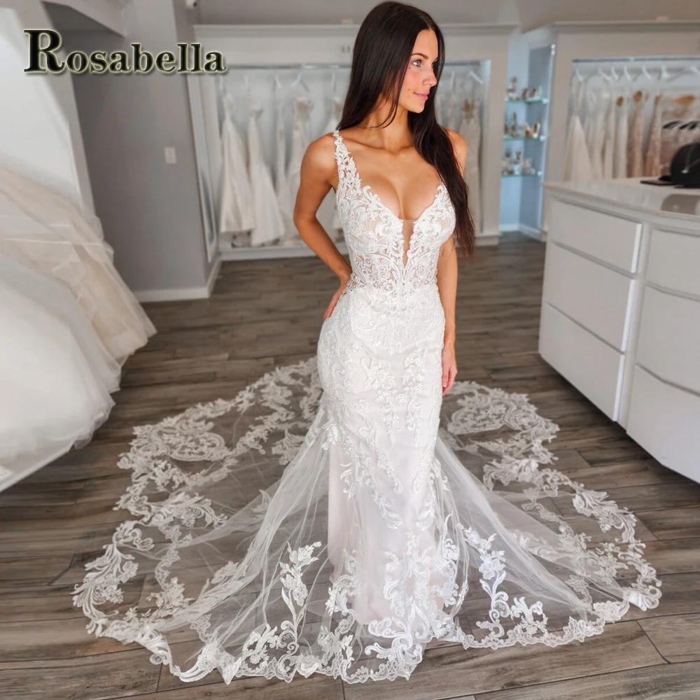 

ROSABELLA Sexy Lace Cutout Wedding Dresses For Women Illusion Appliques Vestidos De Novia Brautmode Personised Plus