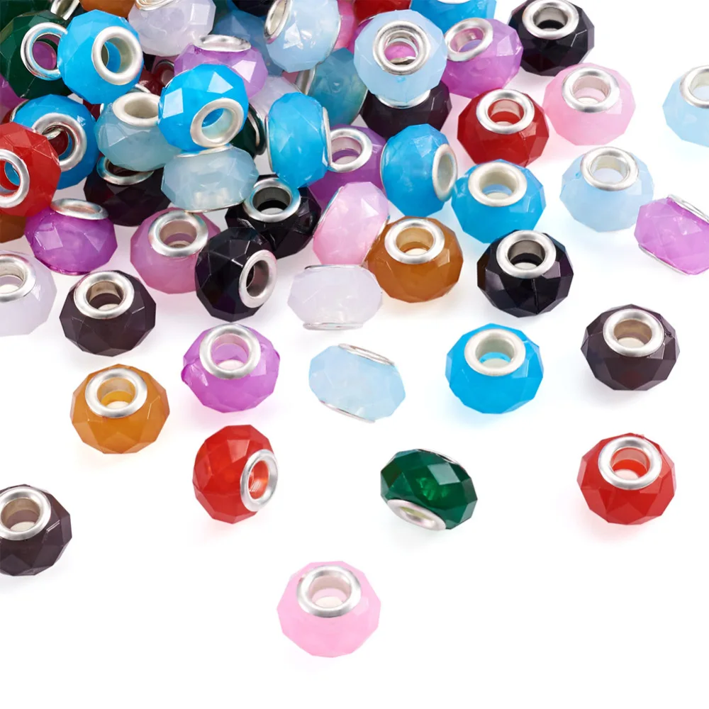 

110Pcs Resin European Beads Mixed Color Faceted Double Cores Large Hole Beads for Charm Bracelet DIY Jewelry Making Accesorries