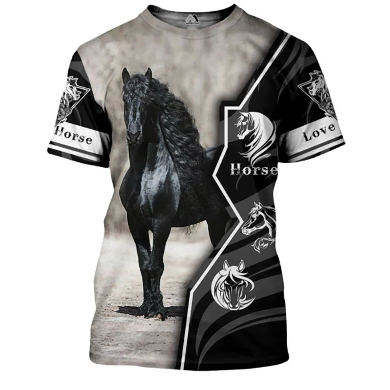 

Summer Men's T-Shirt Horse Racing White Horse Shirt Men's Fashion Cool Horse Racing 3D Printed Shirt Plus Size Harajuku T Shirt