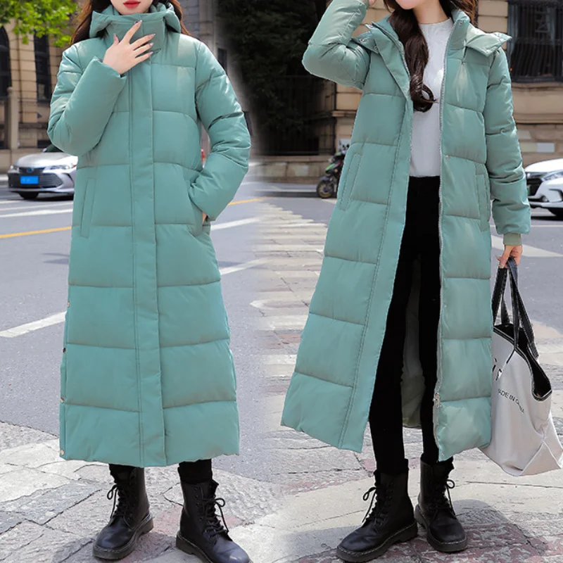 Winter Loose Thicken Warm Parkas Women Casual Commute Long Sustans Coats Solid Colors Zipper Big Pocket BF Down Jacket Overcoats