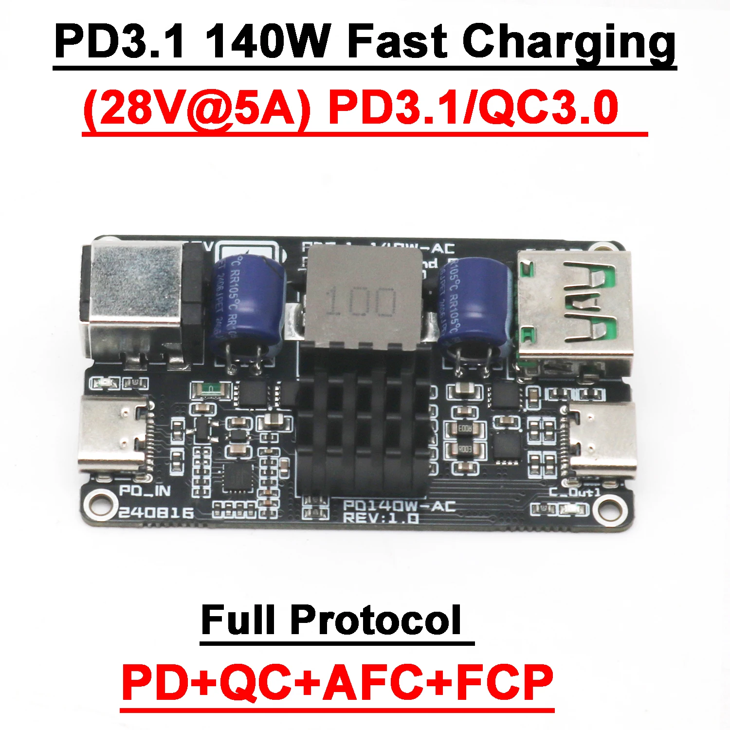Фото PD3.1 140 Вт (28 в, 5 а), модуль быстрой зарядки PD3.1 140W (28V 5A) Fast Charging Module TYPE-C USB All Protocol Desktop Car Quick Charge PD3.0 QC3.0 QC4+ Mobile phone charger №1