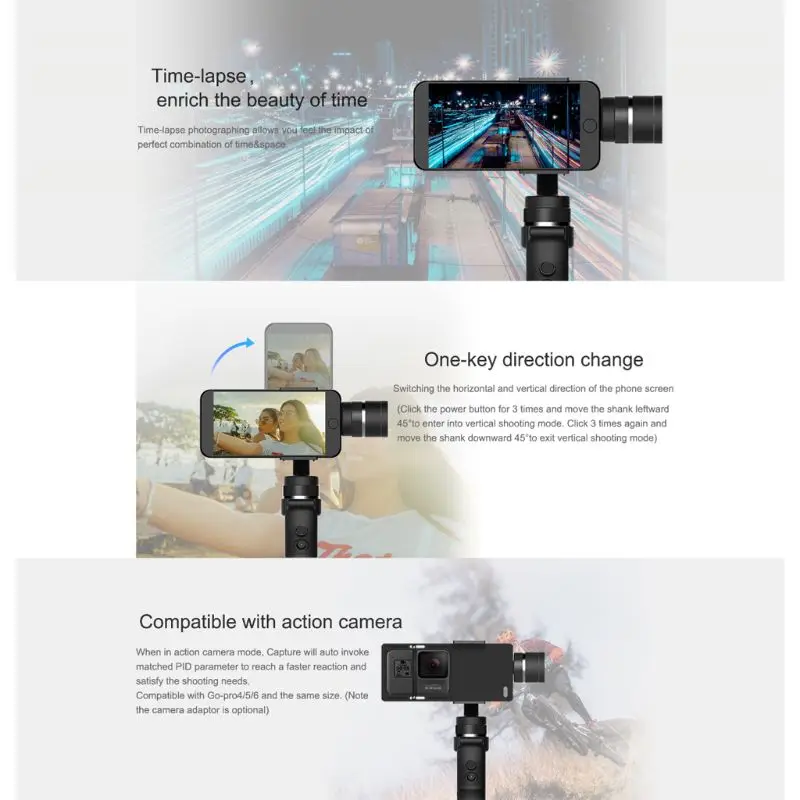 

20CB 1Set Handheld Gimbal Stabilizer for iphone Smartphone Mobile Phone for gopro 7 6 5 Sjcam Yi Action Sports Camera
