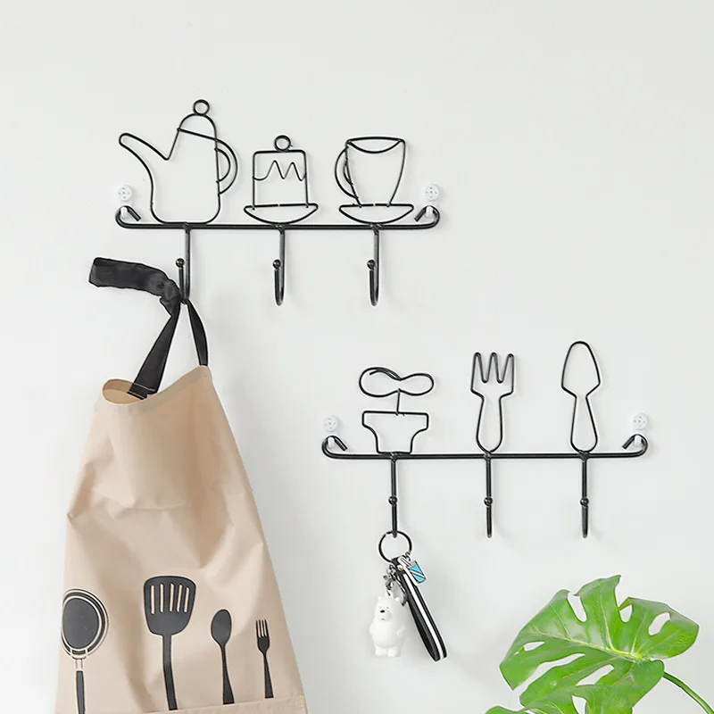 

Wall Hooks Hanger Kitchen Black Wrought Iron Wall Organizer Key Hook Decorative