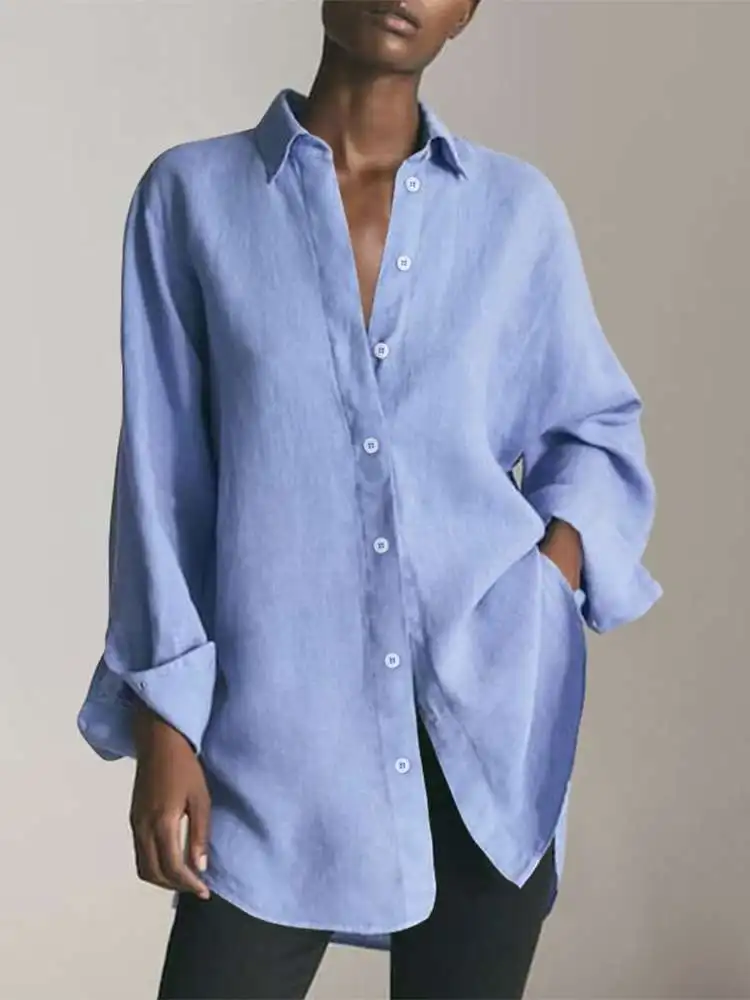 

VONDA 2022 Women Shirts Fashion Sundress Casual Long Sleeve Solid Sexy Baggy Tunic Tops Button Up Party Elegant Blusas Femininas