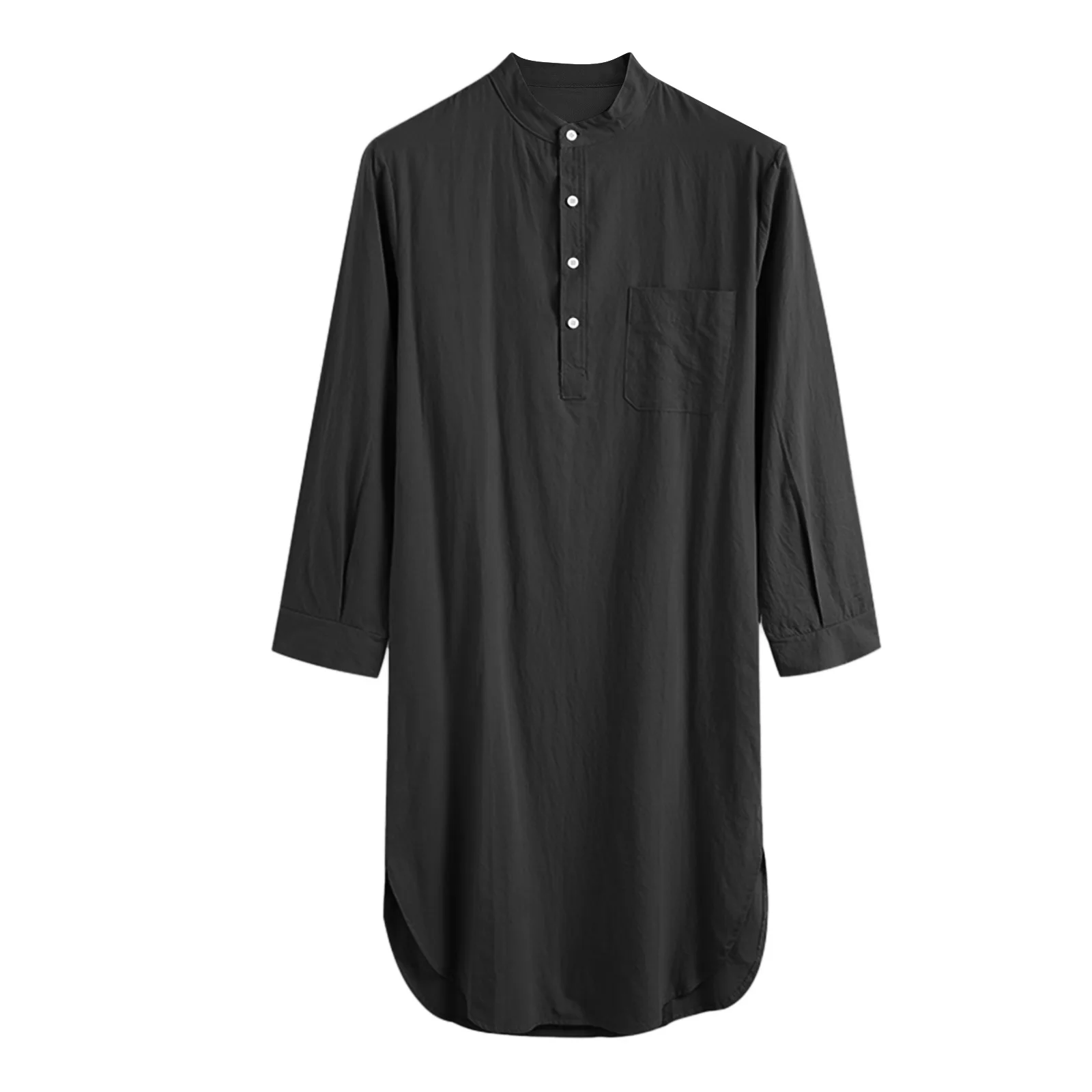 2023 Spring Autumn New Muslim Men's Robes Long Sleeve Shirt Solid Color Men Nightgown Arabic Bonnet Homme Musulman