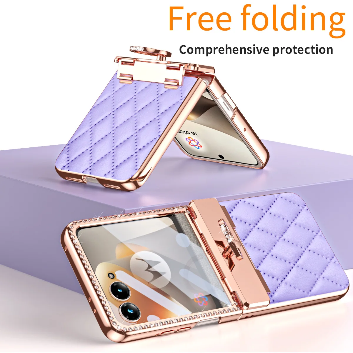 Фото Чехол для Motorola Razr 70 60 50 Ultra Plus с блестками, гальваническим покрытием, кольцом, защитой шарнира и зеркальной пленкой, полностью закрывающий корпус №4