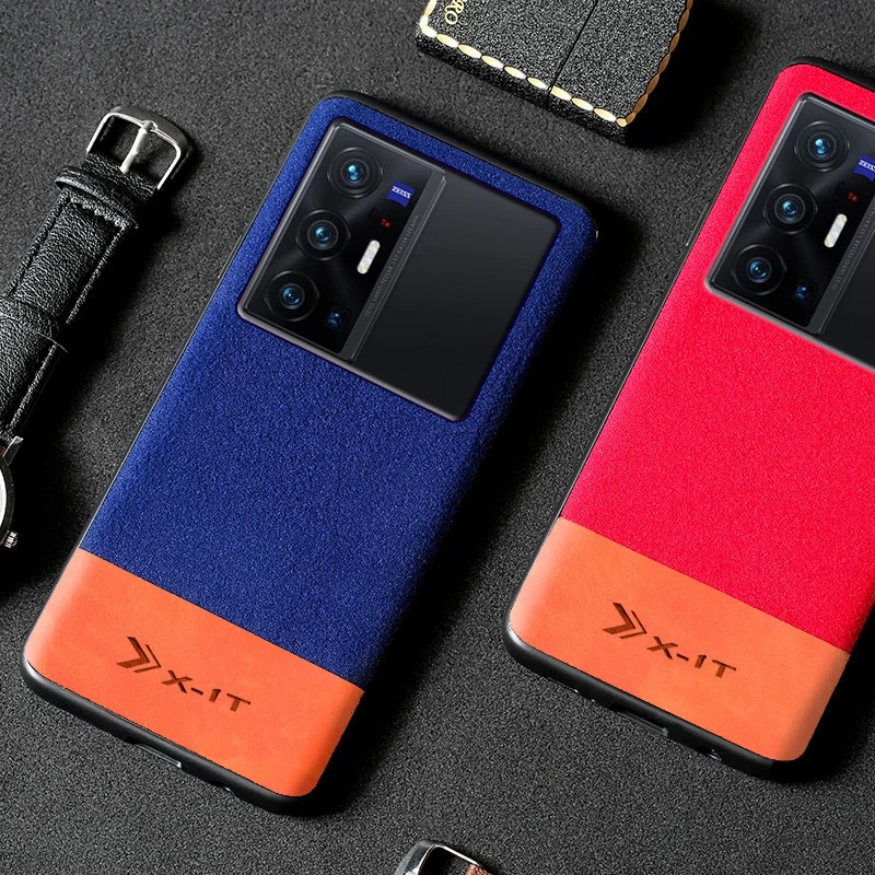 

Genuine Leather Phone Case For VIVO x70 60 50Pro plus X70T Nex3S oil wax skin Stitching Suede Internet celebrity Back Cover