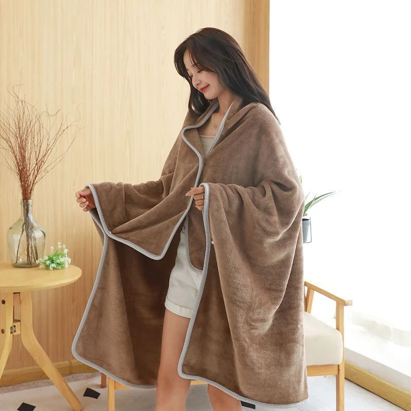 

Пригодное для носки одеяло с капюшоном, плюшевое толстое покрывало с искусственной планкой, теплое Фланелевое домашнее покрывало для путешествий